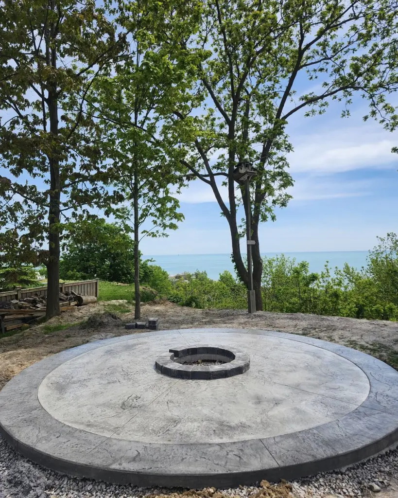 The fire pit: Stamped concrete finish