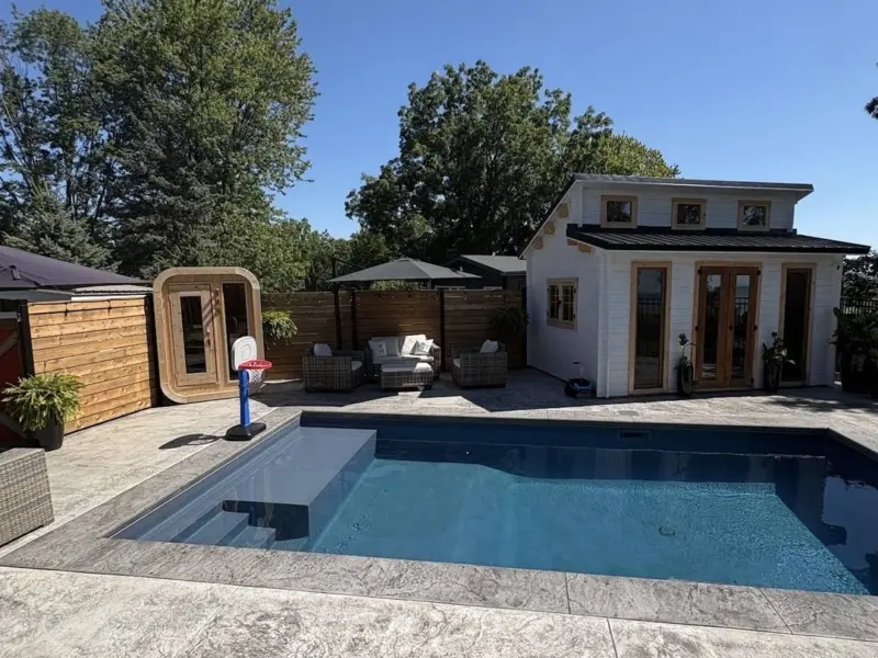 Pool, fire pit and walkway build stage