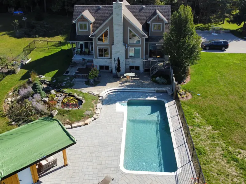 Aerial view of a backyard inground pool