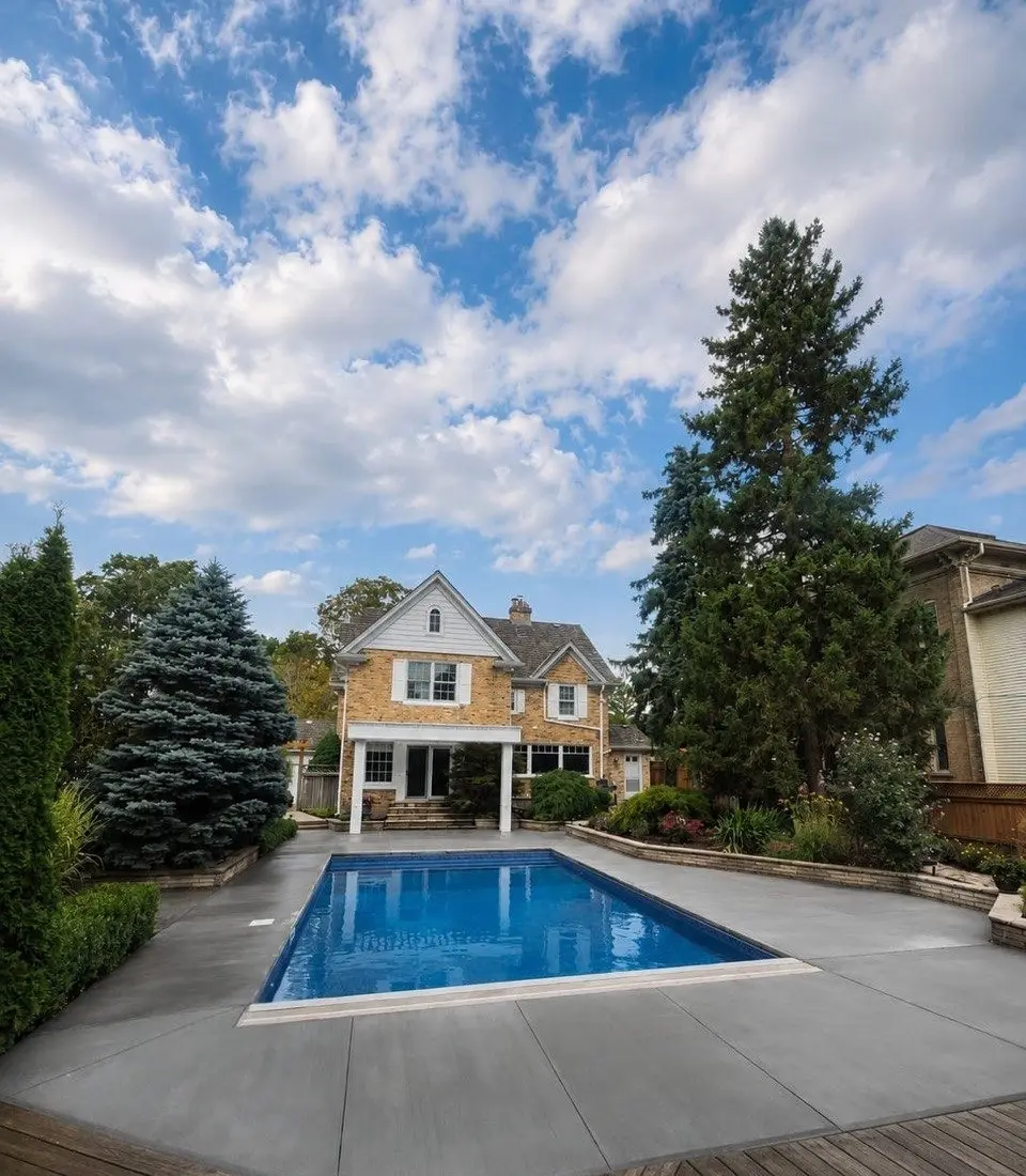 Renovated backyard pool and new concrete