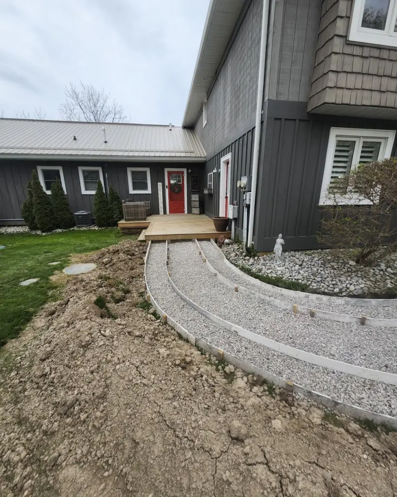 The walkway: Gravel base